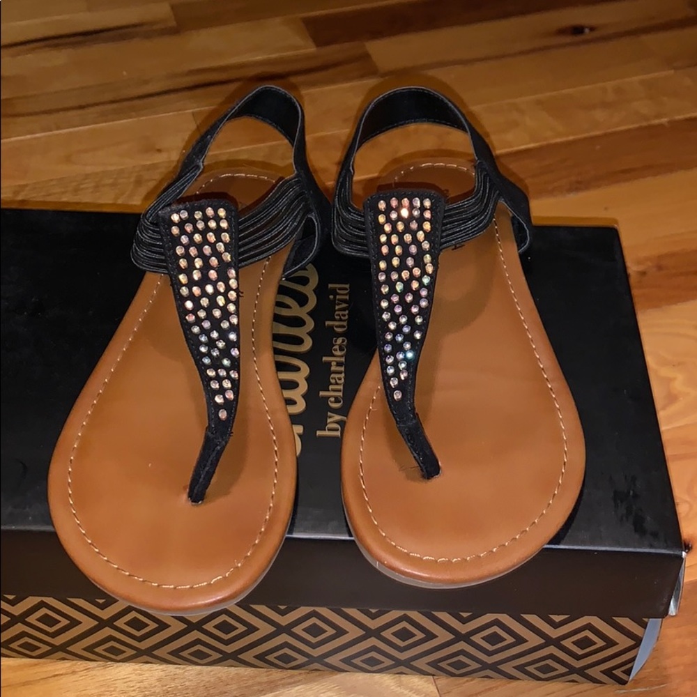 Arizona Black Rhinestone Sandals Sz 6.5